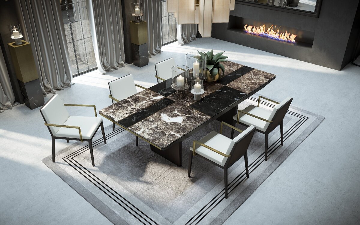 Гостиная. Стол, стулья, подсвечники, люстра и бра - Hugues Chevalier