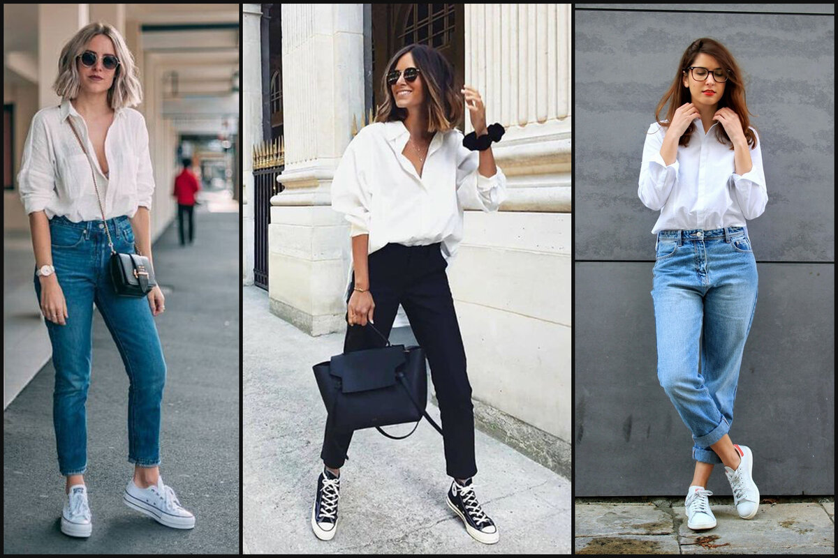 Белая рубашка, джинсы и кроссовки. Что может быть лучше?