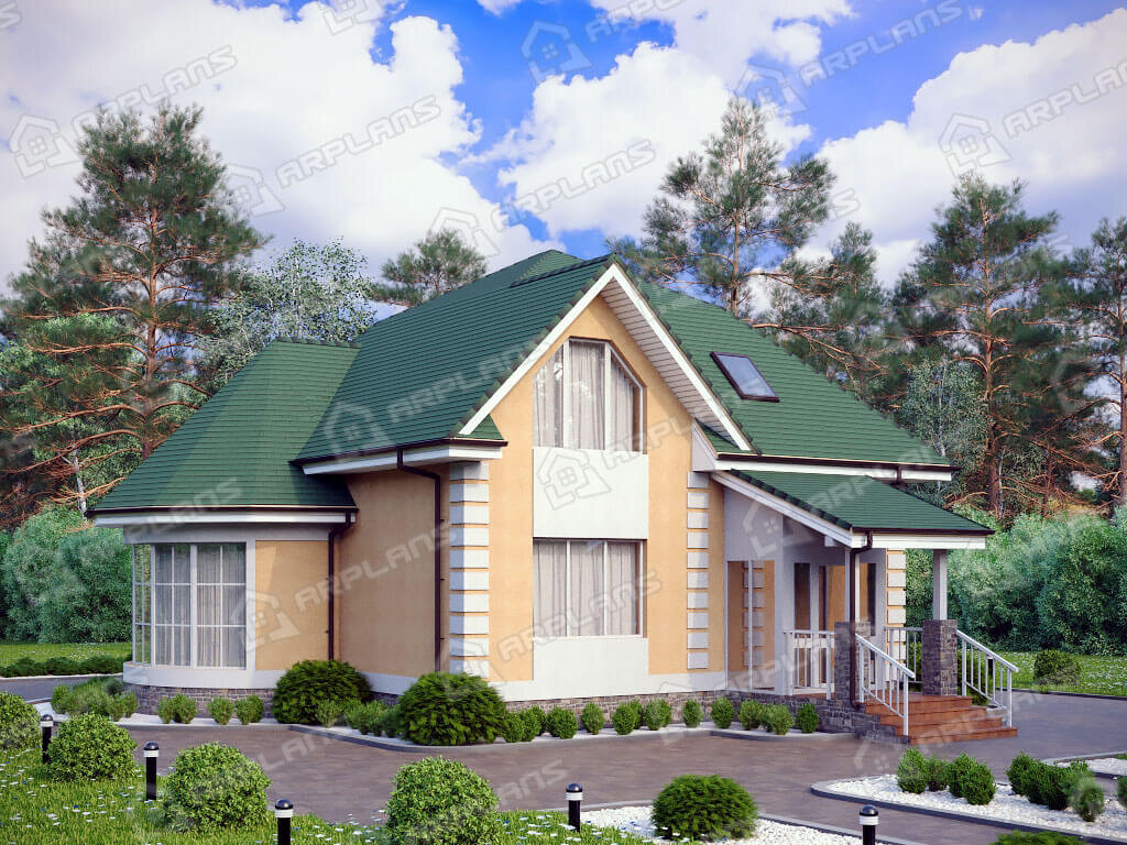 Фото 1 двухэтажного дома из газобетона с мансардой, 3 спальнями, эркером и террасой. 170 кв м . Источник arplans.ru Проект К-276