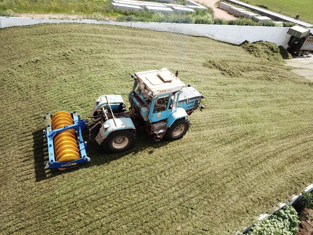 Трактор ХТЗ на трамбовке сенажа с катком КТ-3 "JECK"