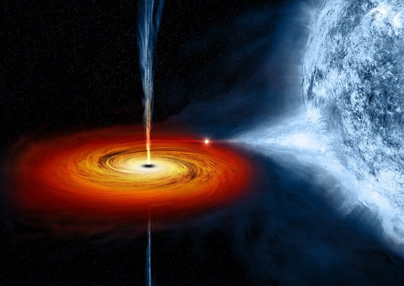 Чёрная дыра поглощает материю звезды-соседа