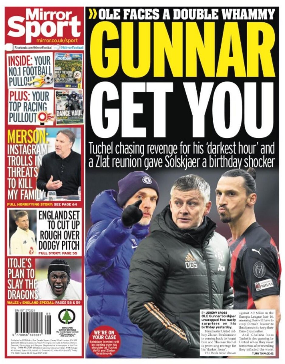 Последние страницы субботы: Mirror Sport - 'Gunnar get you'