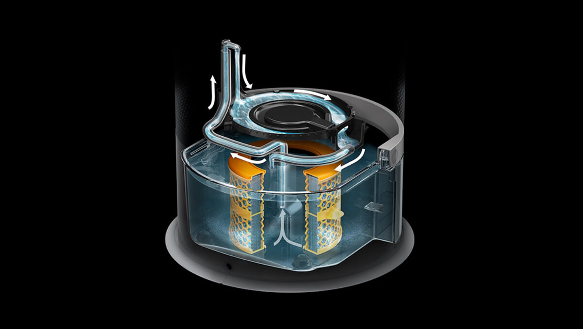 От водопроводной воды внутри увлажнителя может образовываться известковый налет. Но на этот случай у Dyson PH01 есть режим глубокой очистки. Устройство само подскажет, когда использовать этот режим, а инструкции на экране помогут его запустить