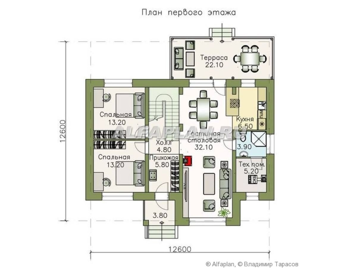 Планировка 1 этажа дома по проекту "Кассиопея" 429Е. 