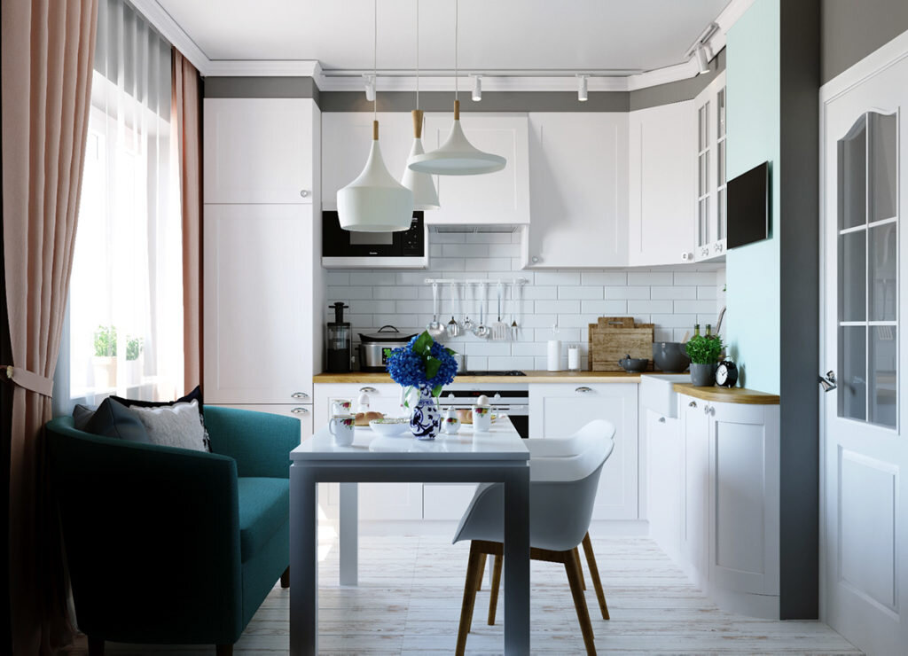 Сканди двушка с элементами классики. Уютный интерьер для семьи из двух человек