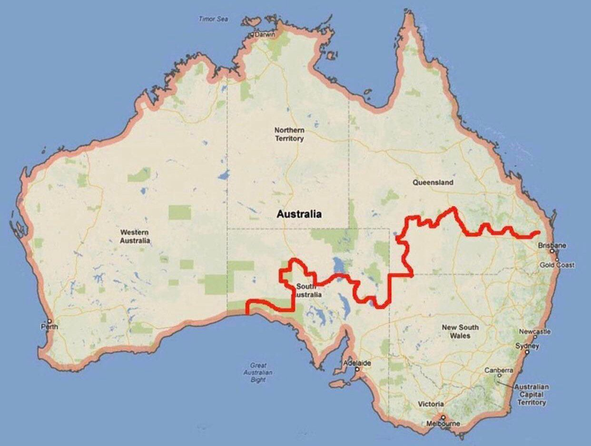 Забор Динго в Австралии на карте