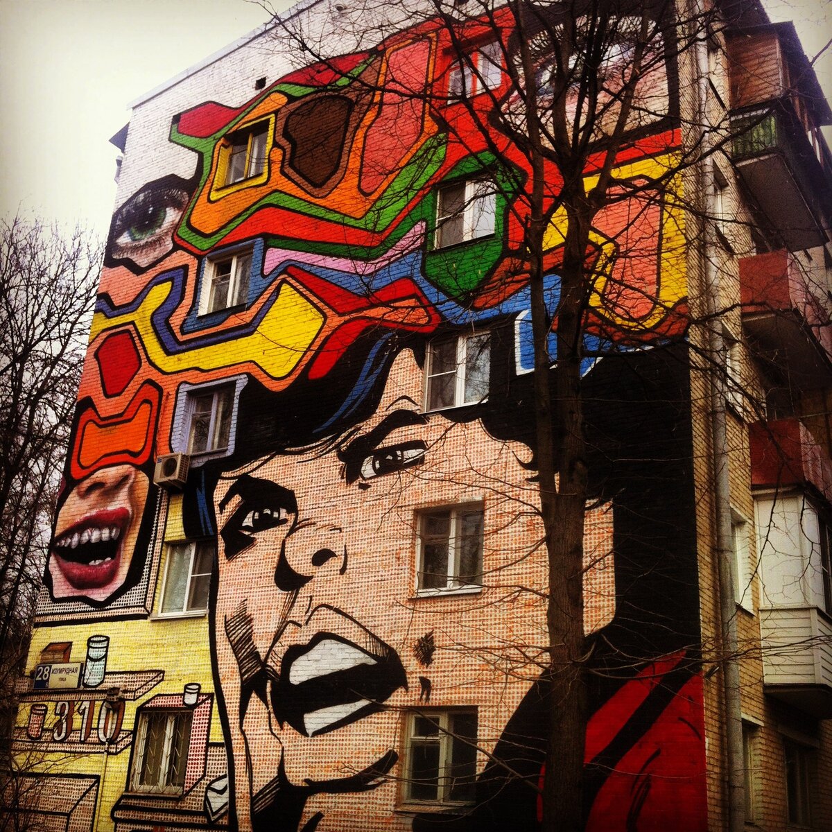 Это фото сделал в Москве. В районе Бабушкинская есть место, где все пятиэтажки расписаны. Шикарное зрелище. Фото автора