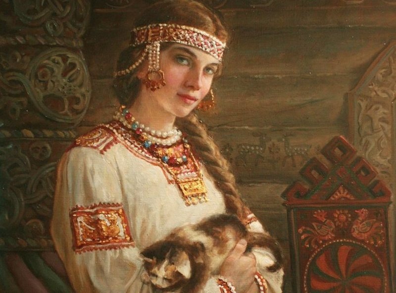красавица с котёнком.