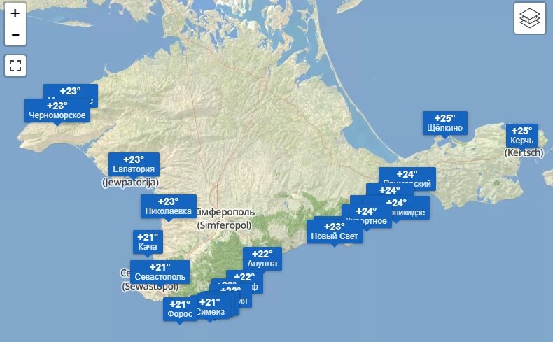 Крым карта погоды на сегодня