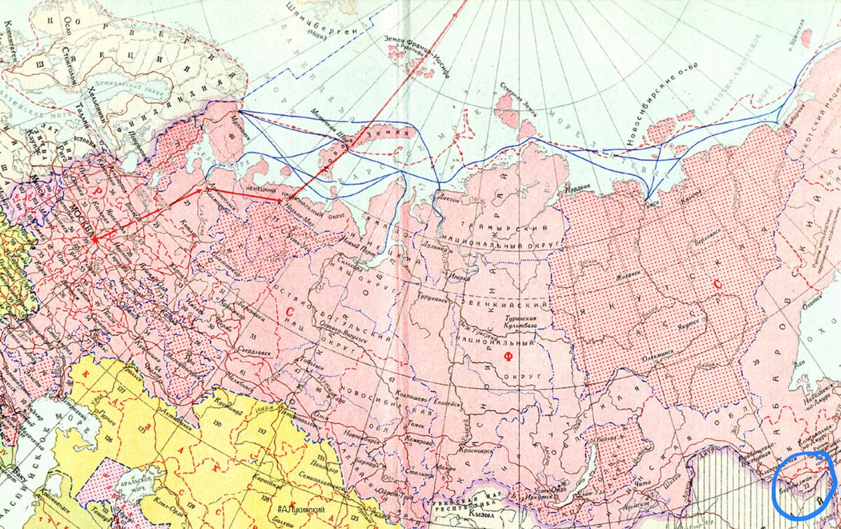 Еврейская область справа на карте СССР 1939 года