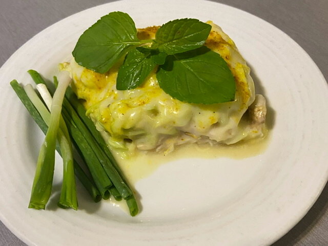 Кабачковая запеканка с куриным филе и грибами.