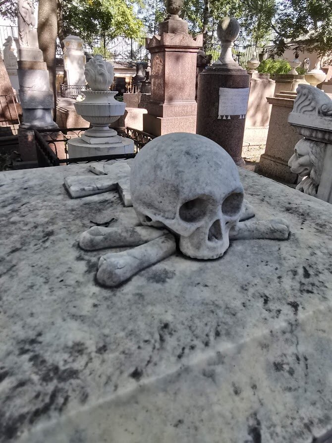 Череп и кости на надгробии, Александро-Невская Лавра, Санкт-Петербург