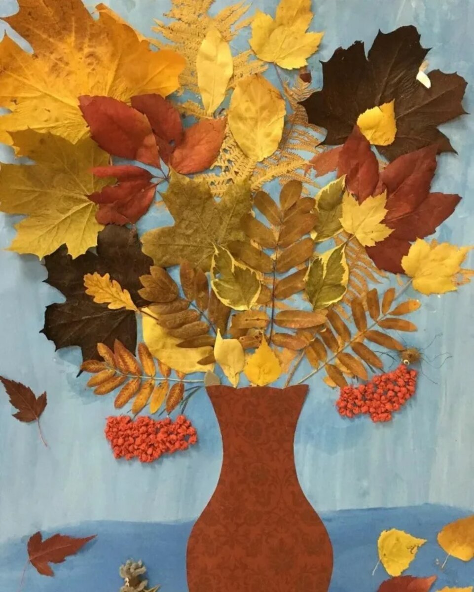 Детские осенние поделки Осень листья открытка детское творчество для детей своими руками