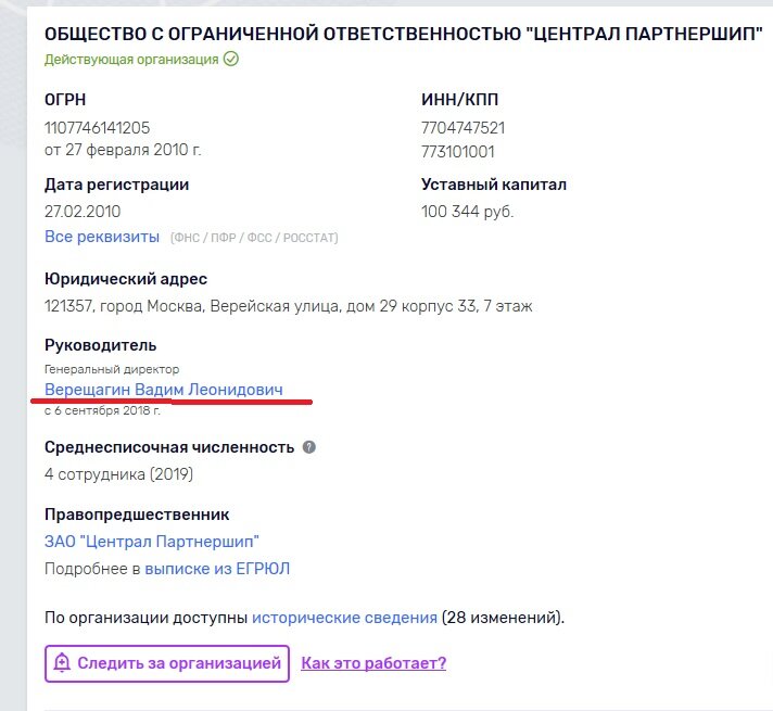 Руководитель ООО "Централ Партнершип" www.rusprofile.ru