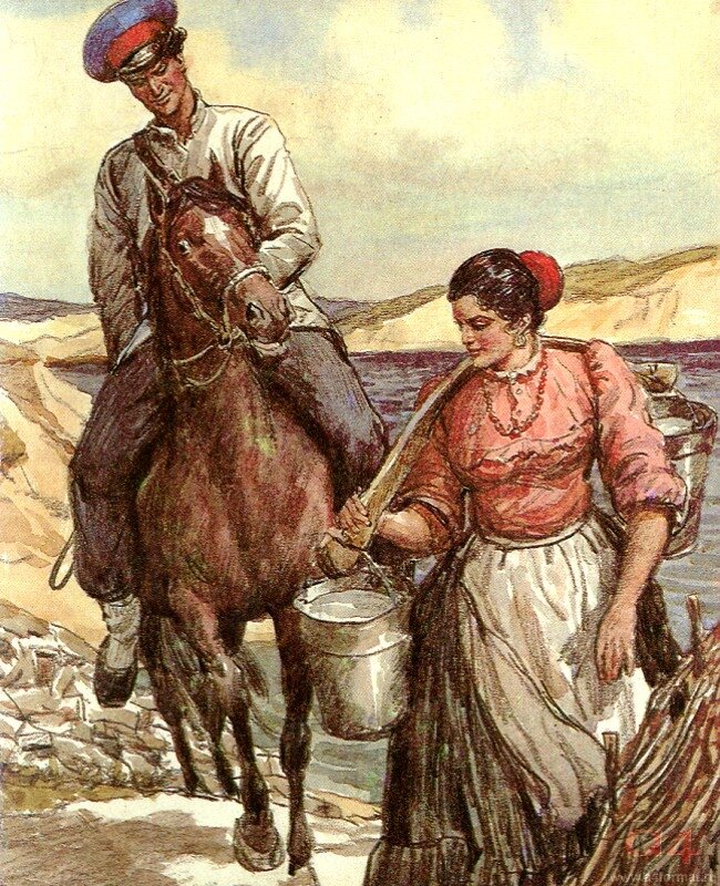 Григорий и Аксинья. Иллюстрация И. Пчелко.