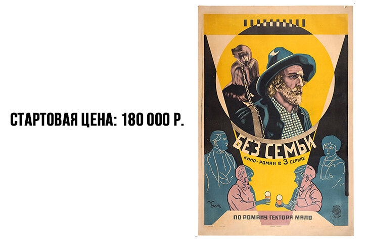 [Киноплакат от мастера русского авангарда] Рекламный плакат кино-романа в трех сериях по произведению Гектора Мало «Без семьи» / худ. И. Клюн.