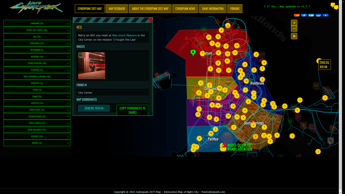 Карта найт сити в киберпанк 2077 интерактивная