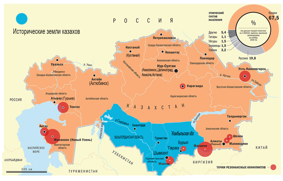 Карта русских земель и казахских земель Казахстана.