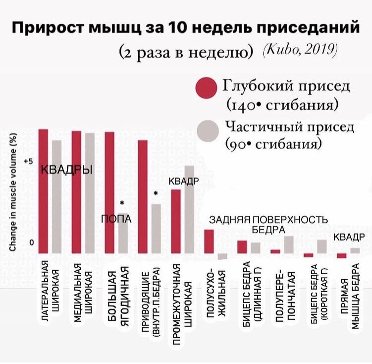 Прирост мышц за 10 недель приседаний