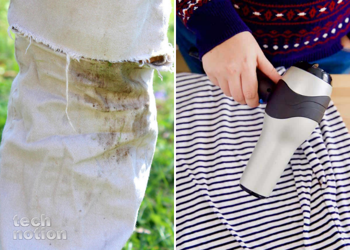 Нагрейте вещь феном и нанесите средство для стирки / Изображение: дзен-канал technotion