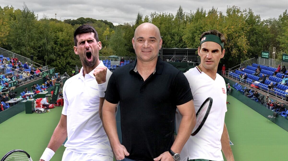    Новак Джокович / Андре Гасси / Роджер Федерер© Иллюстрация РИА Новости . AFP / RODGER BOSCH, Пресс-служба Уимблдонского турнира, РИА Новости / Владимир Песня