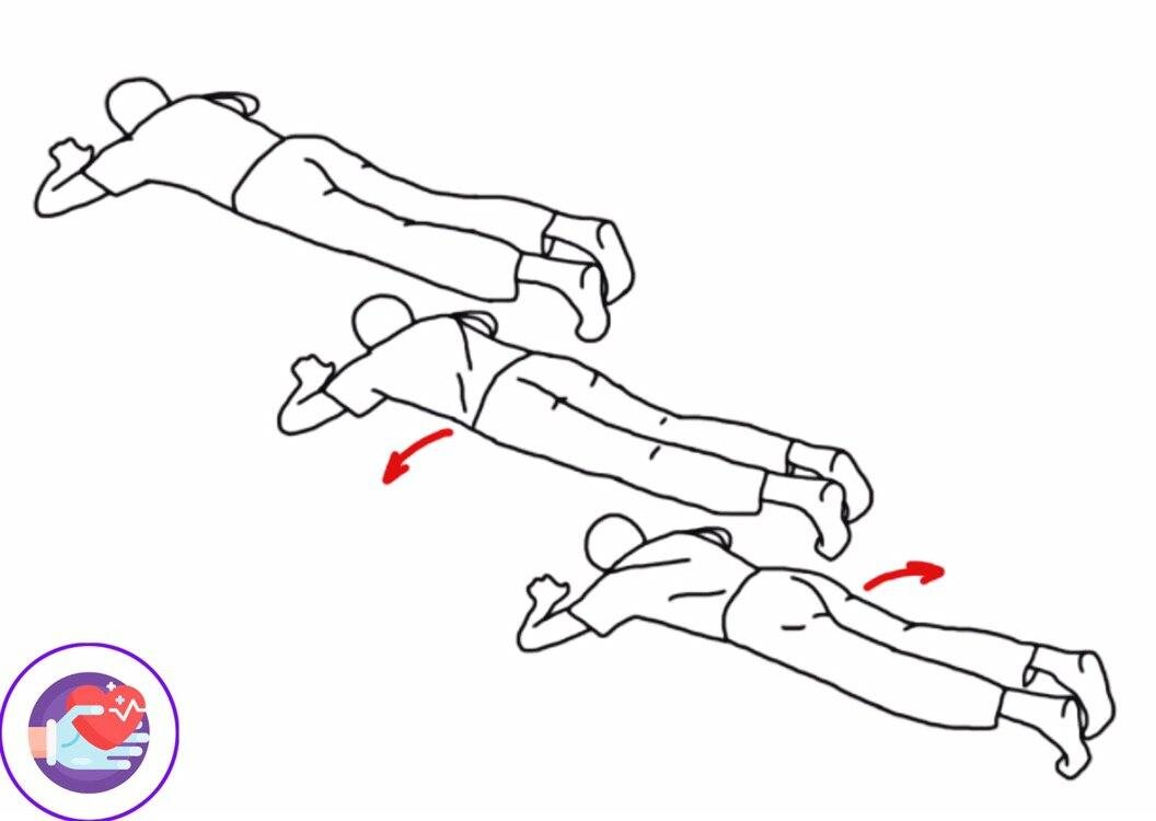 Соразмеренными движениями качаем таз, в правую и левую стороны, носки ног остаются неподвижны, в упоре.