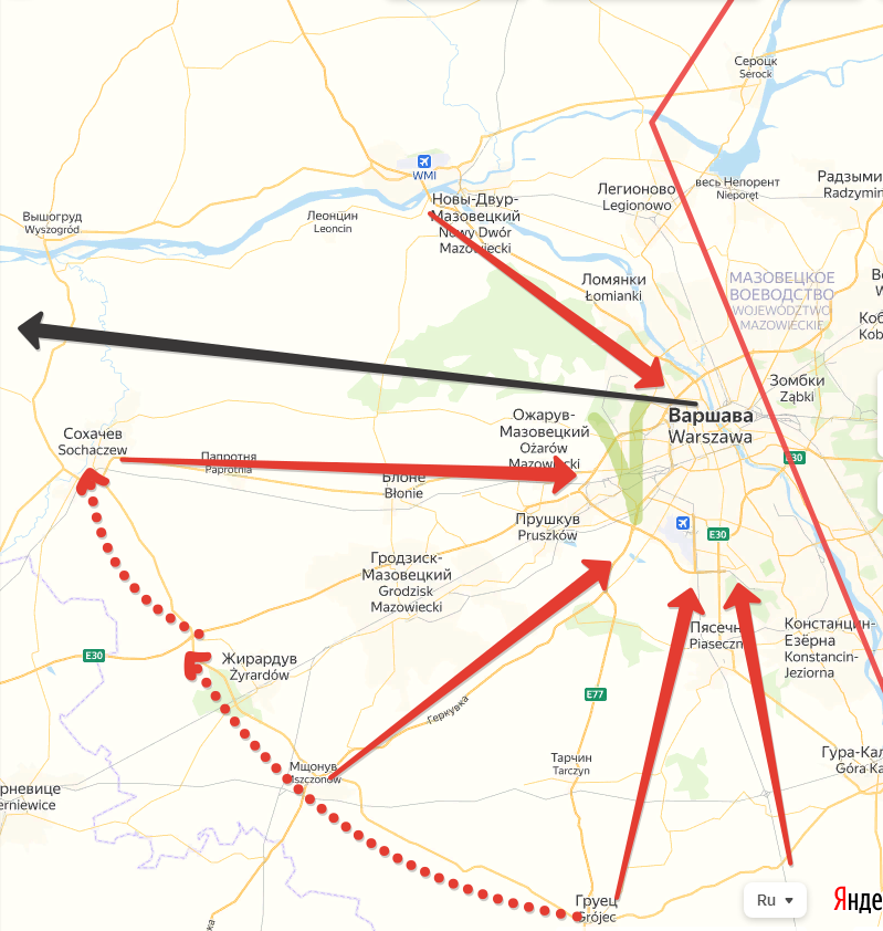 Освобождение Варшавы. Создано на основе Яндекс-карт