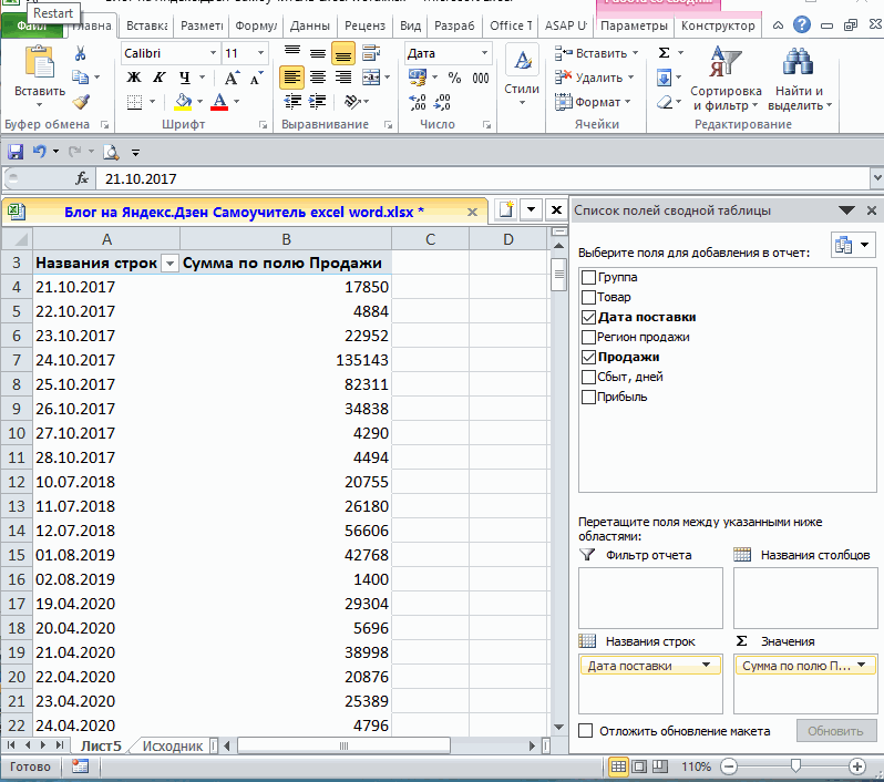 Рейтинг в сводной таблице excel