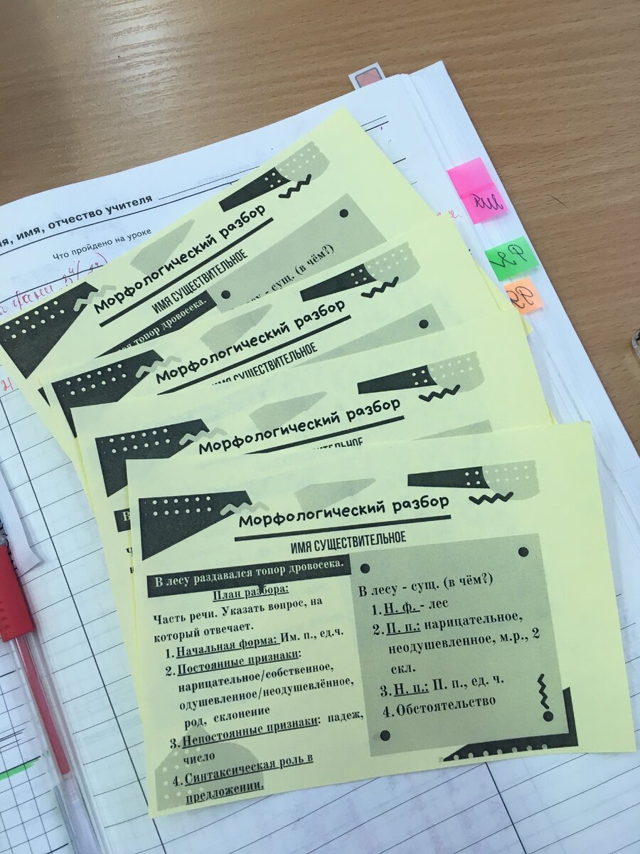Образец морфологического разбора. Карточки-шпаргалки. Фото автора