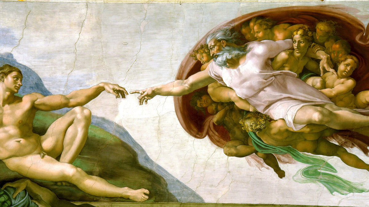 Творения человека всемирного. Микеланджело Сотворение Адама. Сикстинская капелла шедевр Микеланджело. Сотворение Адама интерпретация. Секстинская капелла сотверение ада.