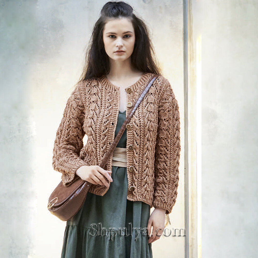 Коричневый жакет с ажурными полосами