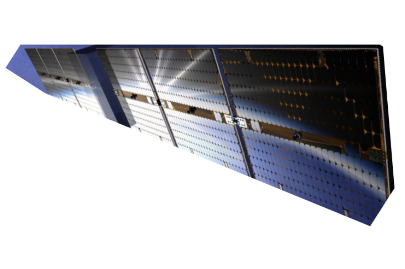 Массив солнечных батарей для использования в космосе. Для лунной колонии необходимо 30 тысяч таких элементов размером около трёх метров.