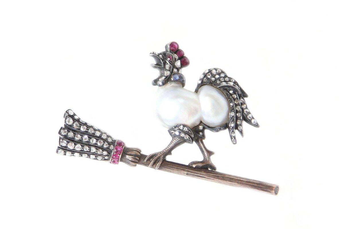 Брошь в виде петуха. Россия, до 1899 года. Лот № 425 на сайте vremena-art.ru