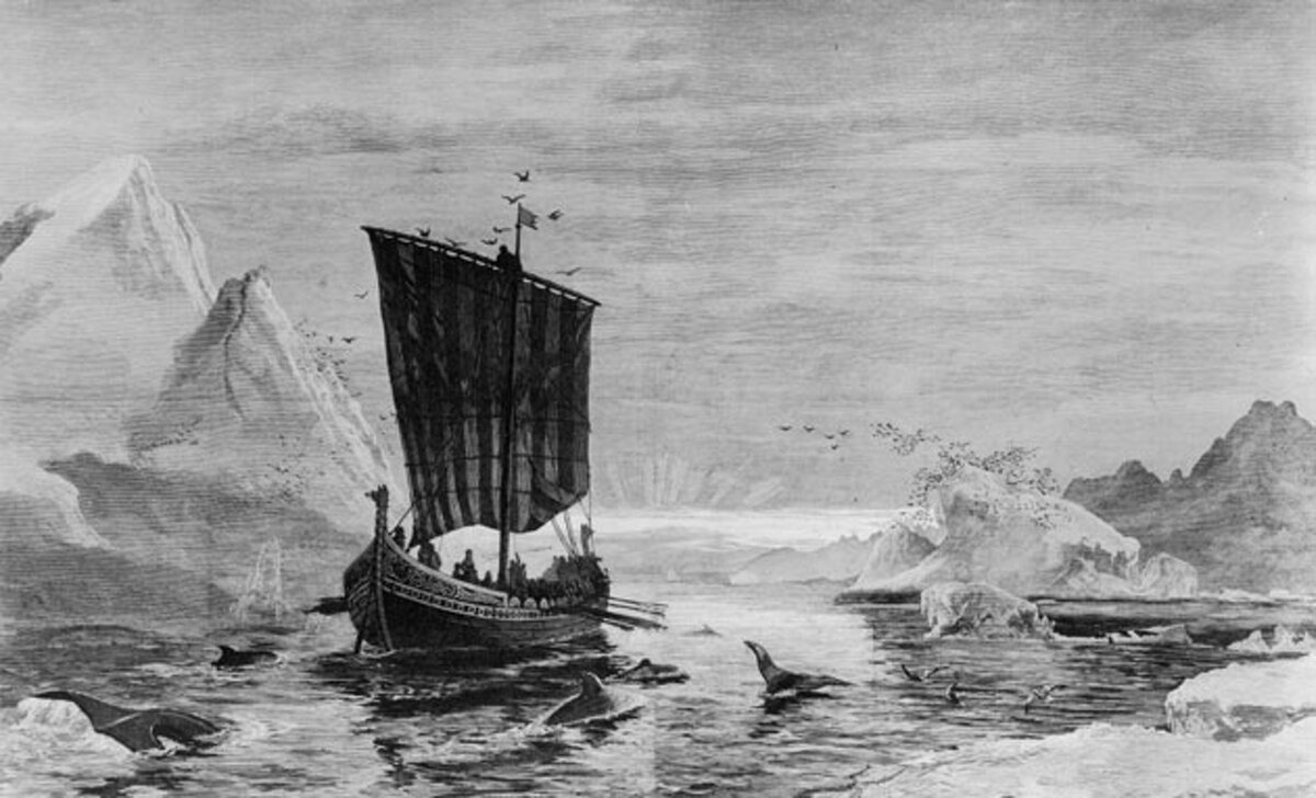 Драккар викингов у берегов Гренландии