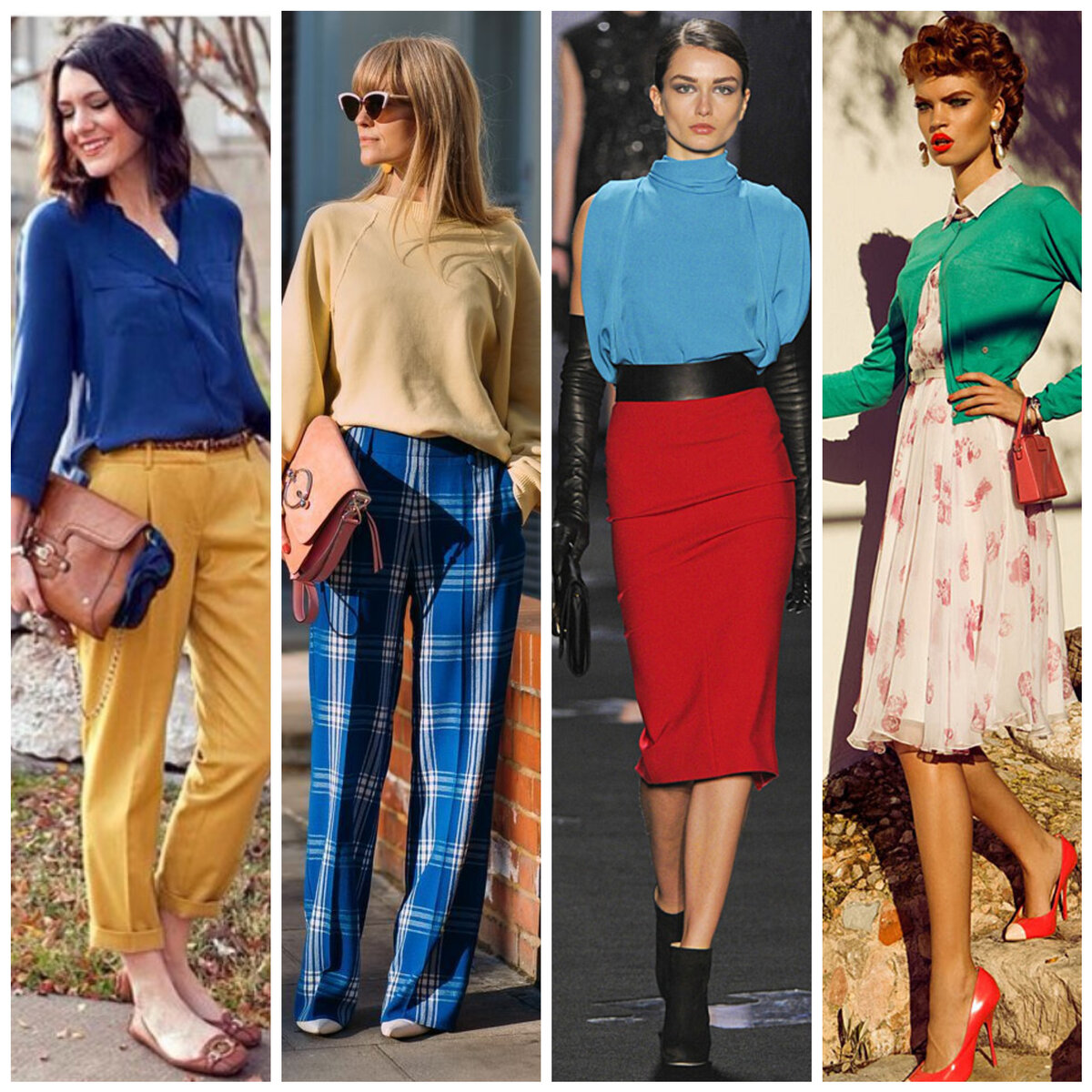 Примеры температурного контраста для разных цветотипов, слева направо: Зима, Весна, Лето, Осень 