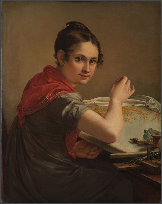 В.А. Тропинин «Золотошвейка», 1826. Вариант-повторение картины 1825 г., находящейся в Республиканском художественном музее Коми в Сыктывкаре © Государственная Третьяковская галерея