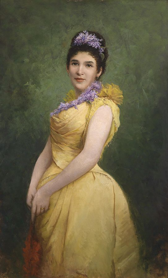 "Дама в жёлтом платье и с цветами в волосах", Адольф Эхтлер, 1894. (сс) Wikimedia Commons