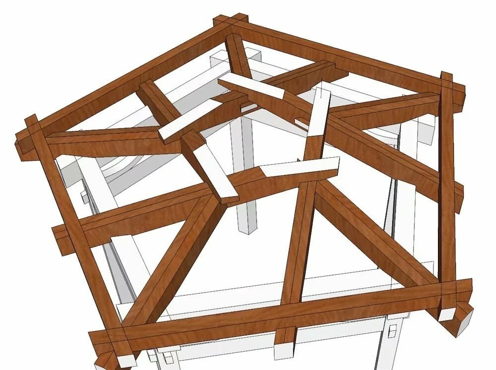 Самонесущая ресипрокальная крыша для беседки. Конструкция Леонардо да Винчи