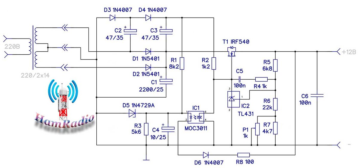 Принципиальная схема стабилизатора с низким падением напряжения
