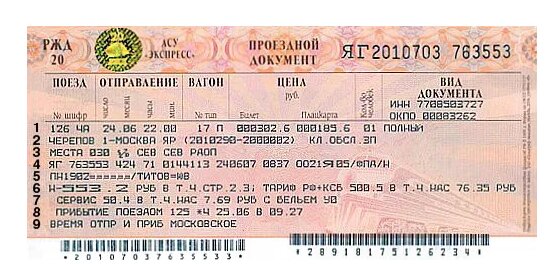 Билет РЖД без услуг