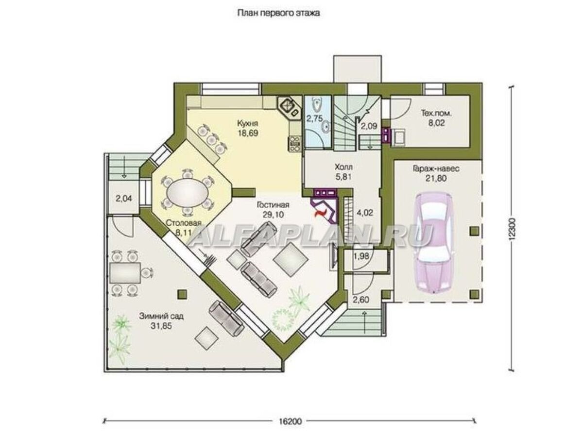 Планировка 1-го этажа, проект дома 64А «Кристалл»© Владимир Тарасов