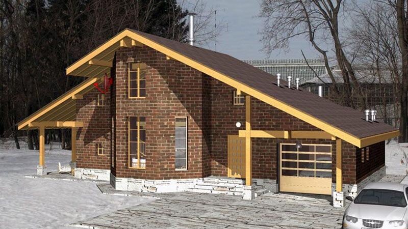 Дом под двускатной крышей с широкими крыльями