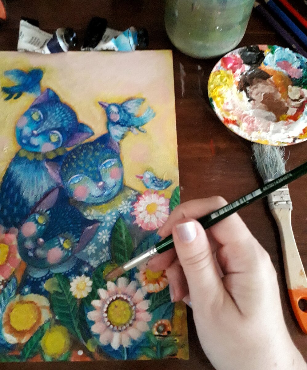 Рисую)) Процесс работы над котиками. 