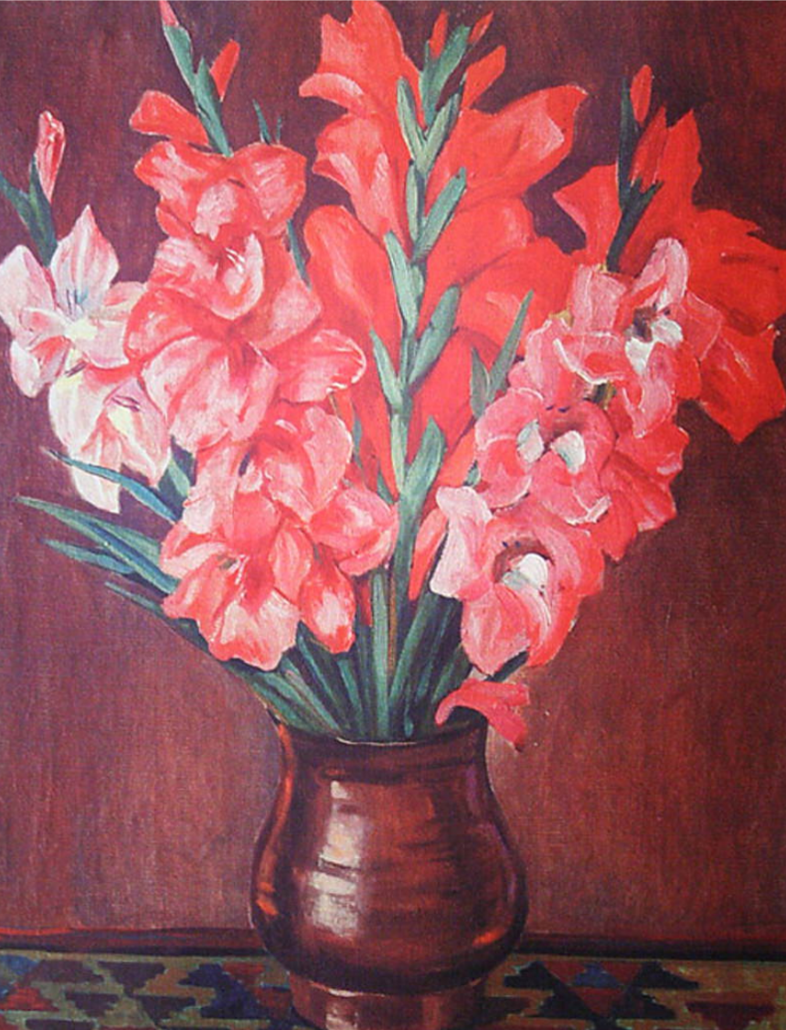 Фотография картины А. Дейнеки "Розовые гладиолусы" (из открытых источников)