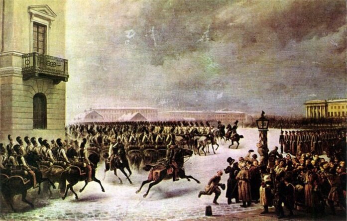 Атака гвардейской кавалерии на мятежников на Сенатской площади 14 декабря 1825 г