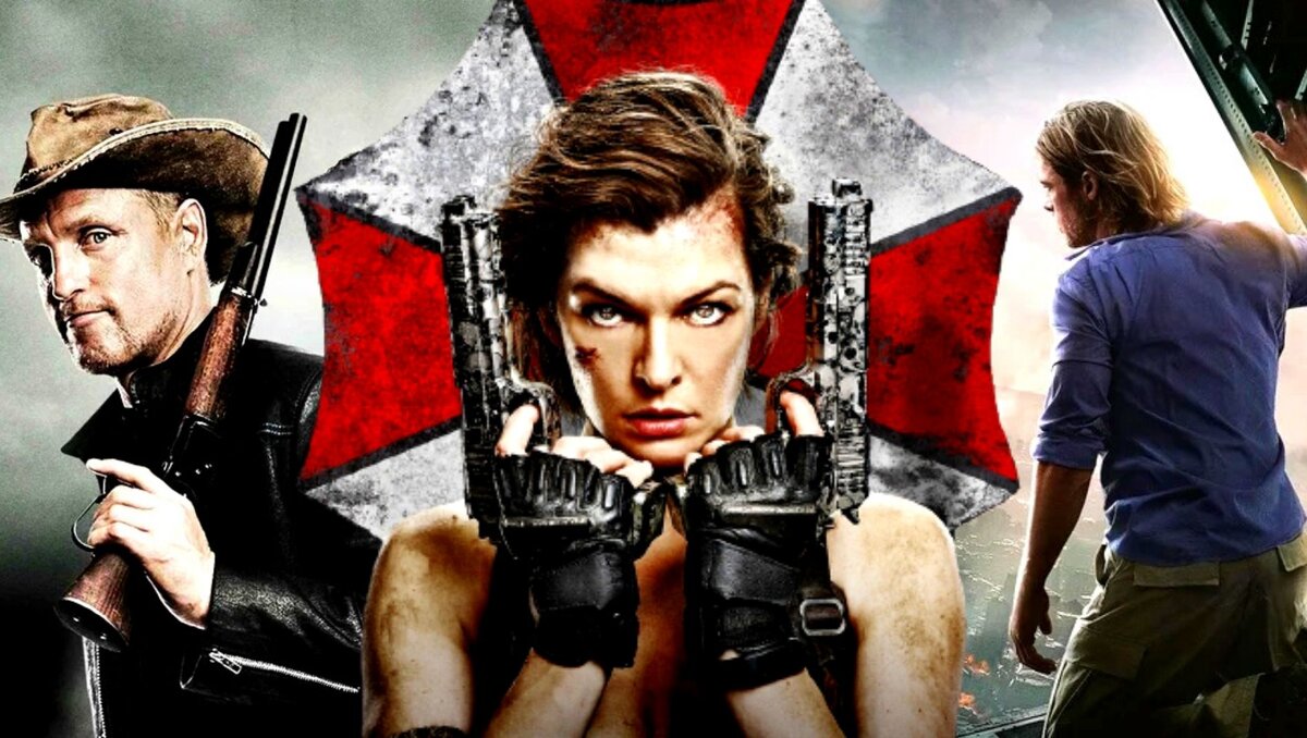 Постеры фильмов "Добро пожаловать в Zомбилэнд", "Обитель зла: Последняя глава" и "Война миров Z".