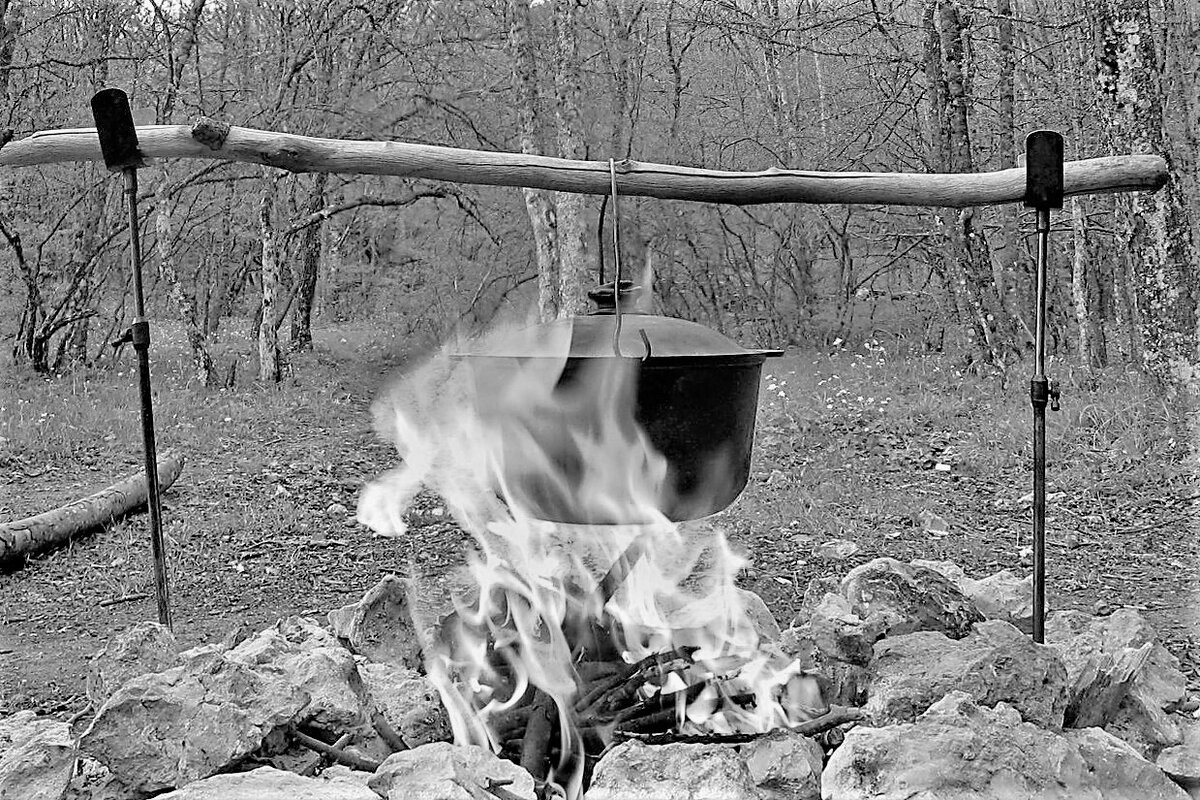 Еду мы все 10 дней готовили на костре по очереди.