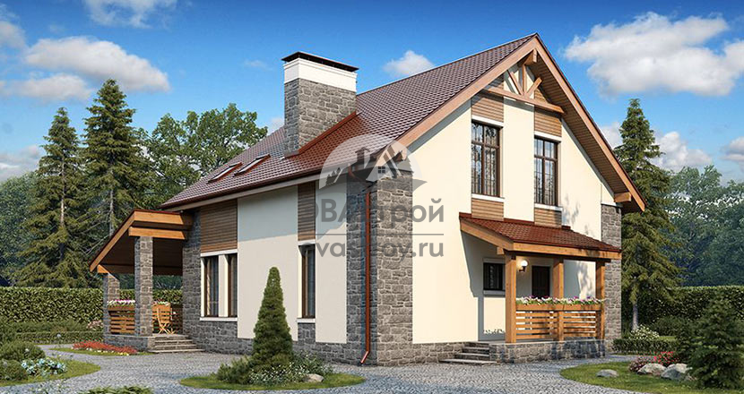 Проект дома 171 м2 с мансардой, крыльцом и террасой - 11-75