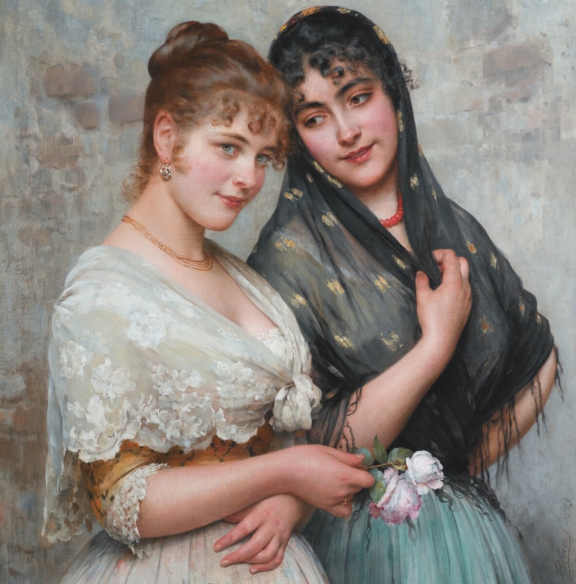 Две венецианские девушки. Фрагмент. Эжен де Блаас. 