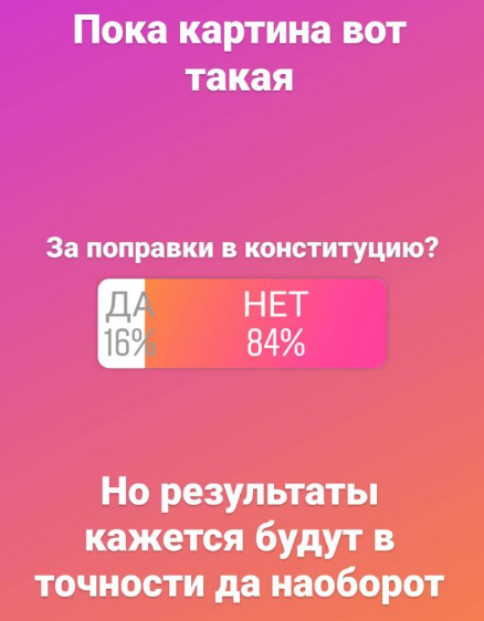 Результаты голосования за или против попрвки в конституцию в моем Инстаграме